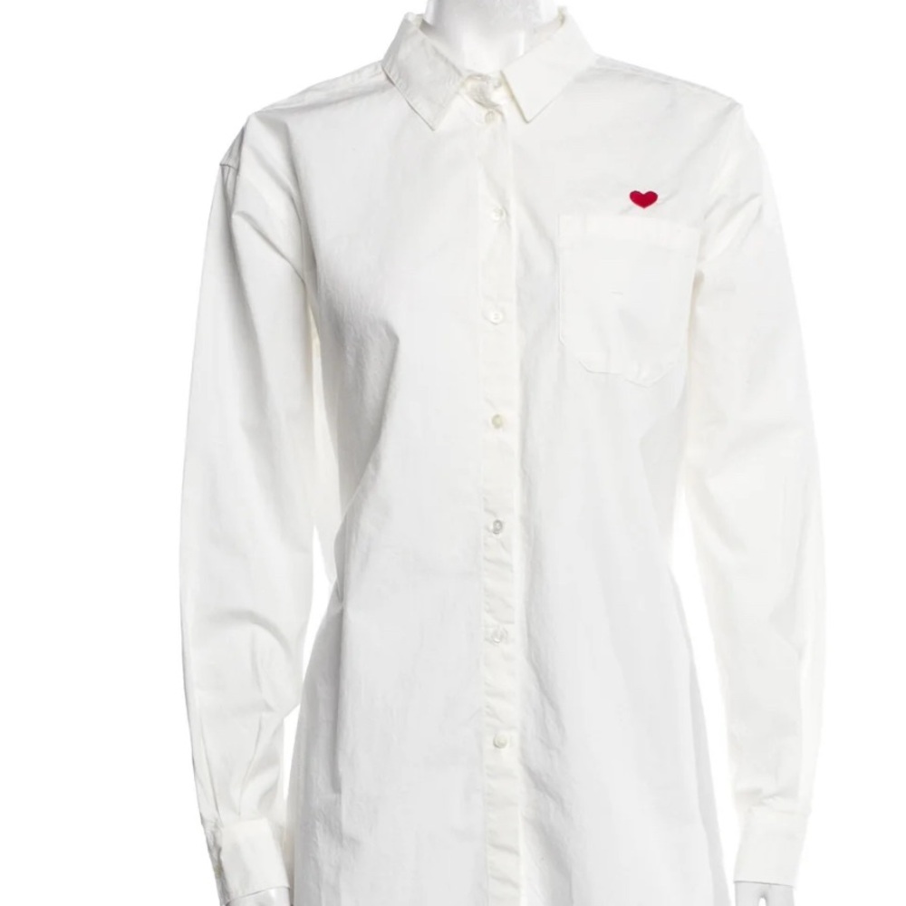 SEZANE New with tag long sleeve white button down with red embroidered ♥️ Medium